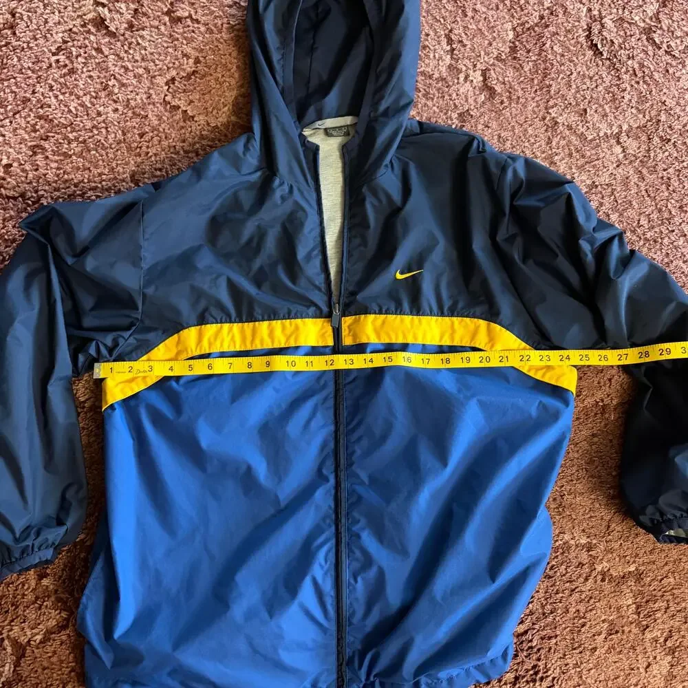 VTG Nike Blue Navy Yellow Color Block Lined Hooded Windbreaker 90's Sportswear L